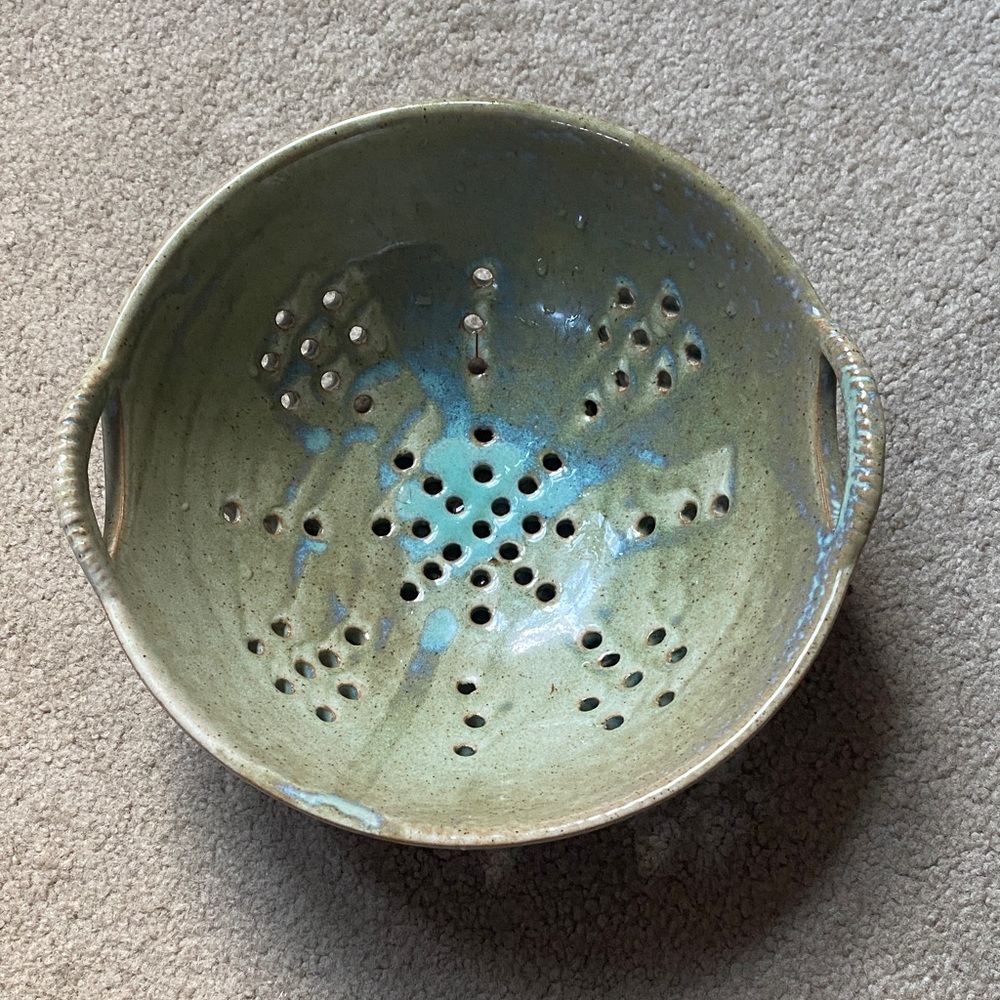 Handcrafted Ceramic Colander in Green and Blue